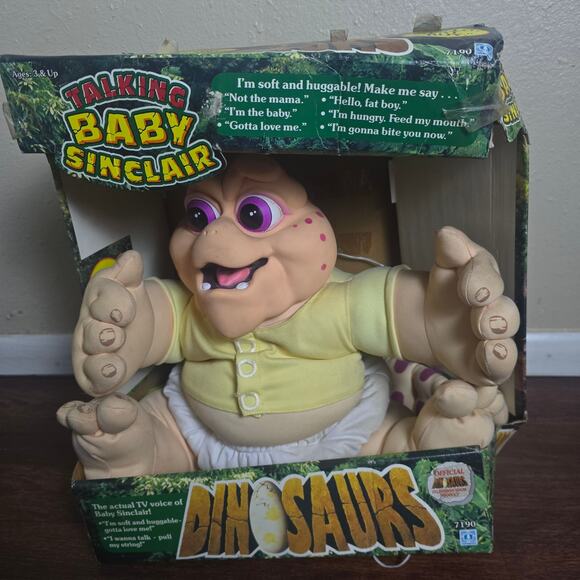 Vintage 1991 Hasbro Dinosaurs Talking Baby Sinclair Plush Toy In Box RARE WORKS - Picture 2 of 9